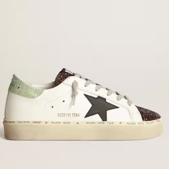 Golden Goose White Hi-Star sneakers with glittery insert and black star - Picture 4 of 16